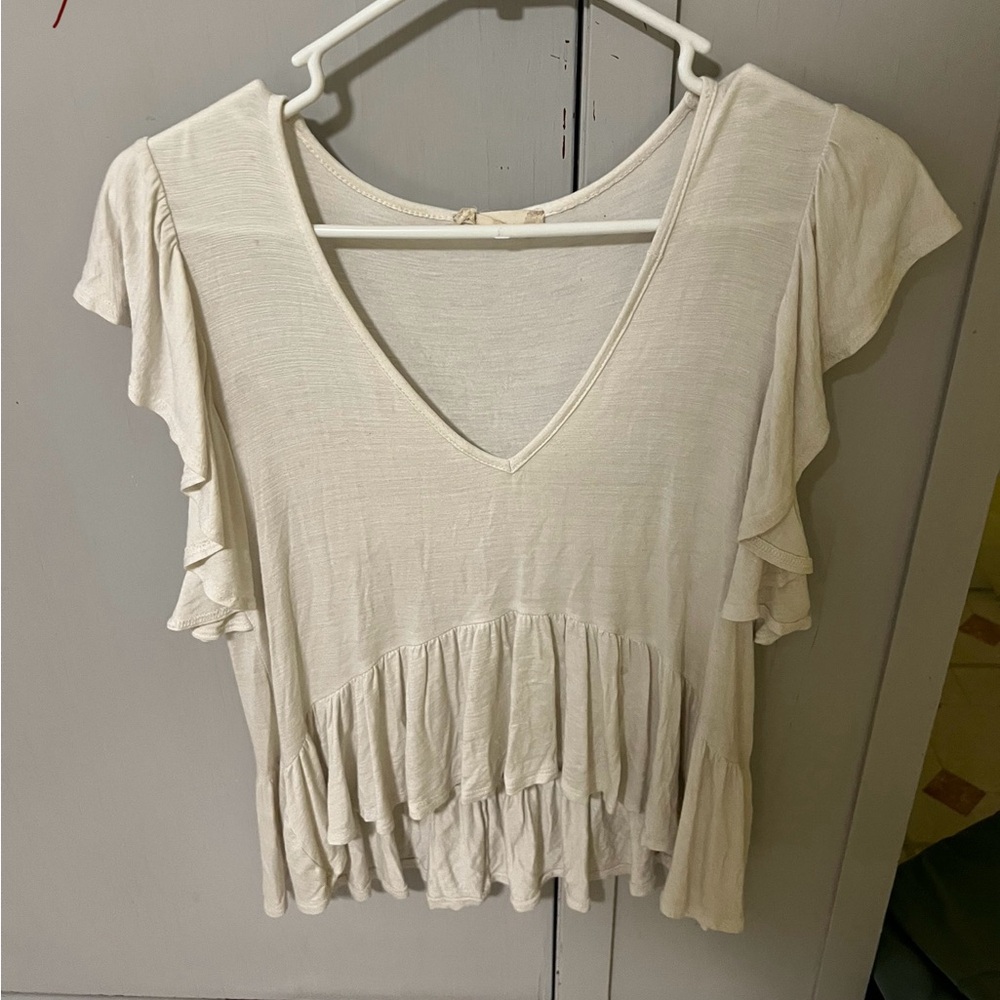 Women's Cream Ruffle Top